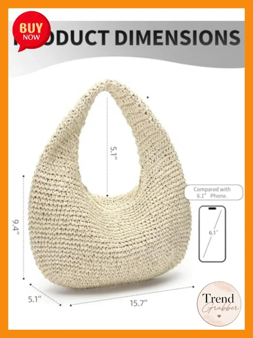 Handwoven Straw Hobo Bag with Top Zip Closure